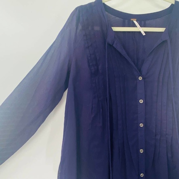 Free People Sisters of the Moon Pleated Button Front High Low Purple Top Size XS - Picture 10 of 13